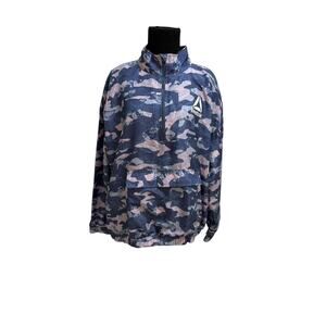 Reebok Windbreaker Women Blue Pink Camo Pullover Half Zip Anorak Oversized